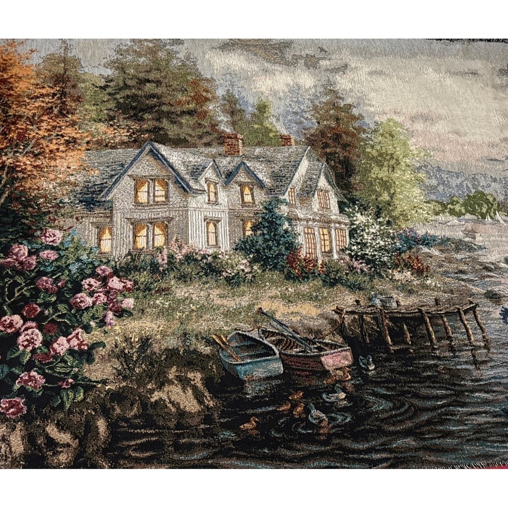 Nicky Boheme  "Lake Cottage" Woven Tapestry 70 X 52"